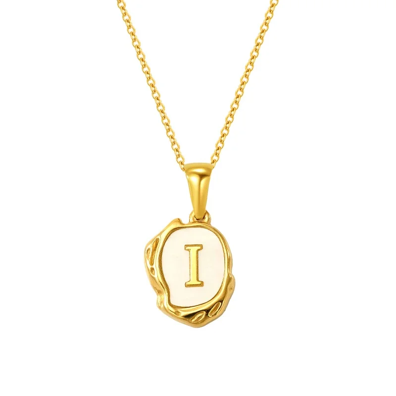 Molten Gold-Plated Shell Initial Pendant Necklace - Gold I Initial