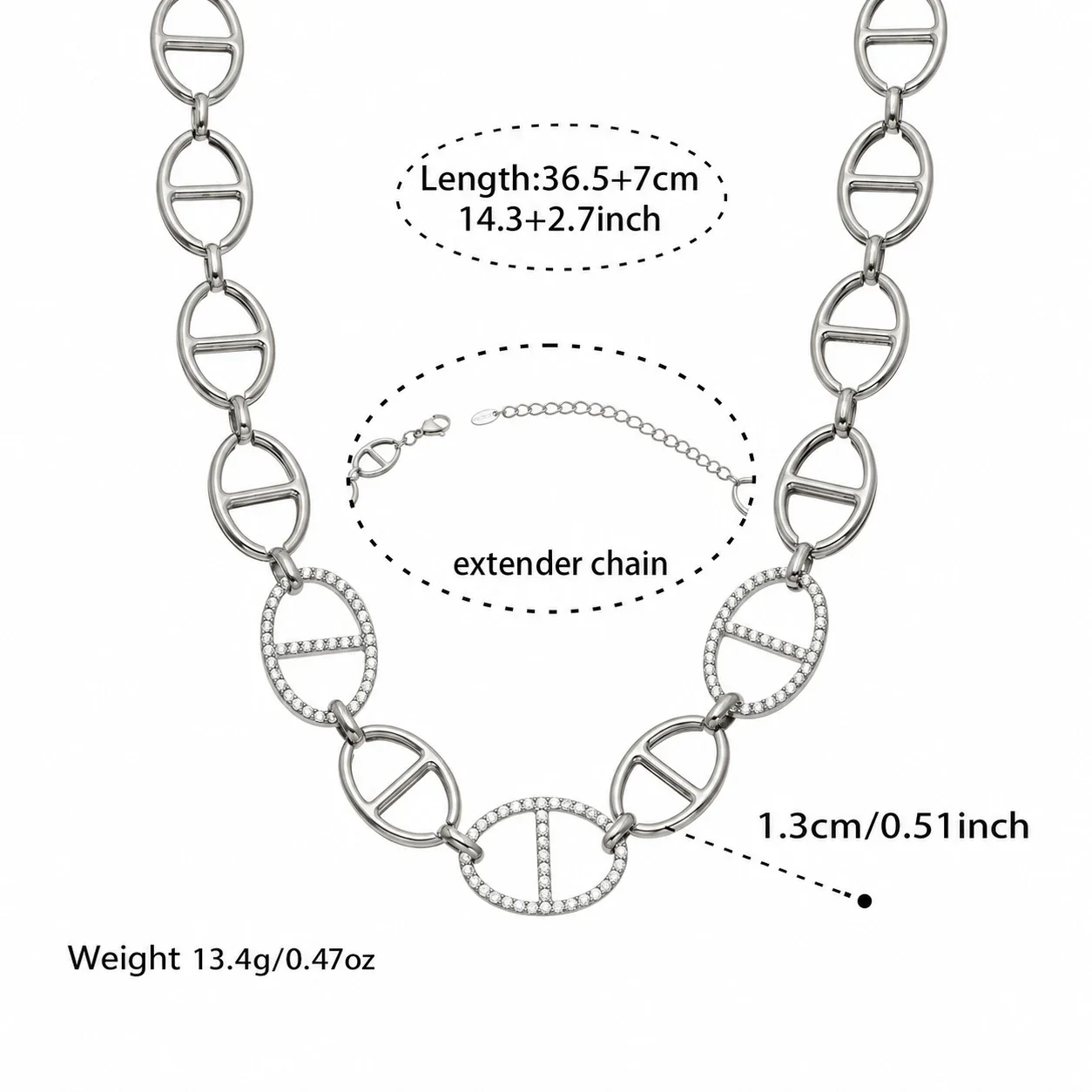 Oval Bar-Link 316 Stainless Steel CZ Chain Necklace - Gold