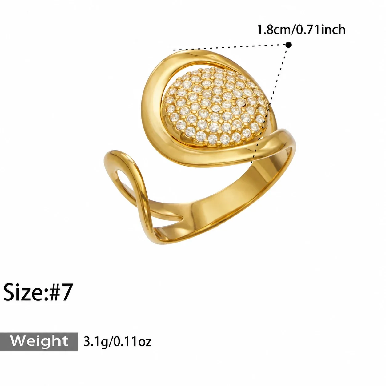 Open ringen met bloem, pavé-disc en zeester, Gold PVD productfoto