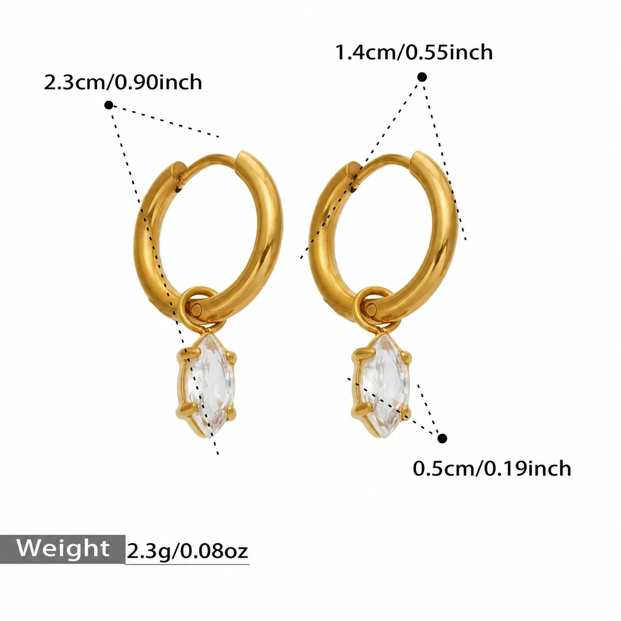 Produktfoto: Creolen mit Zirkonia-Anhänger, Edelstahl 316 mit 18K Gold-PVD
