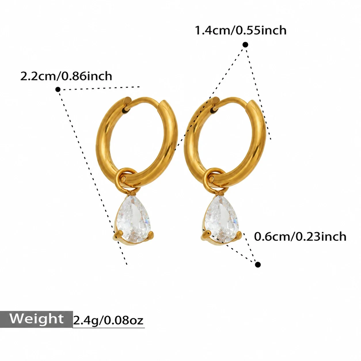 Produktfoto: Creolen mit Zirkonia-Anhänger, Edelstahl 316 mit 18K Gold-PVD