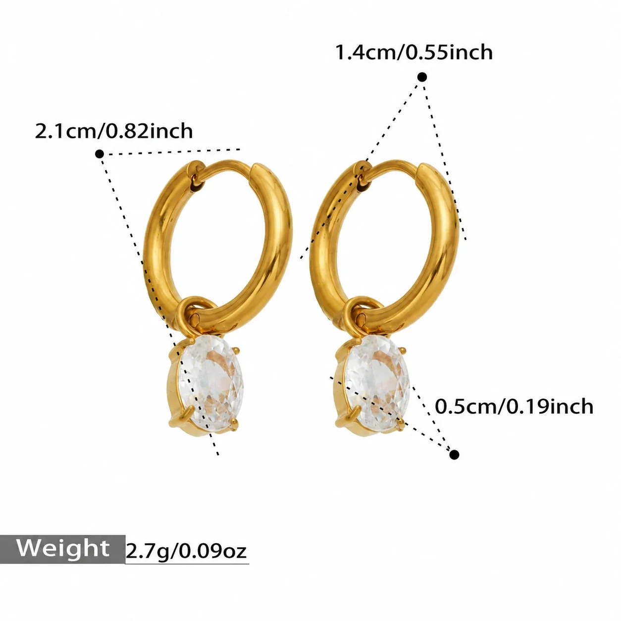 Produktfoto: Creolen mit Zirkonia-Anhänger, Edelstahl 316 mit 18K Gold-PVD