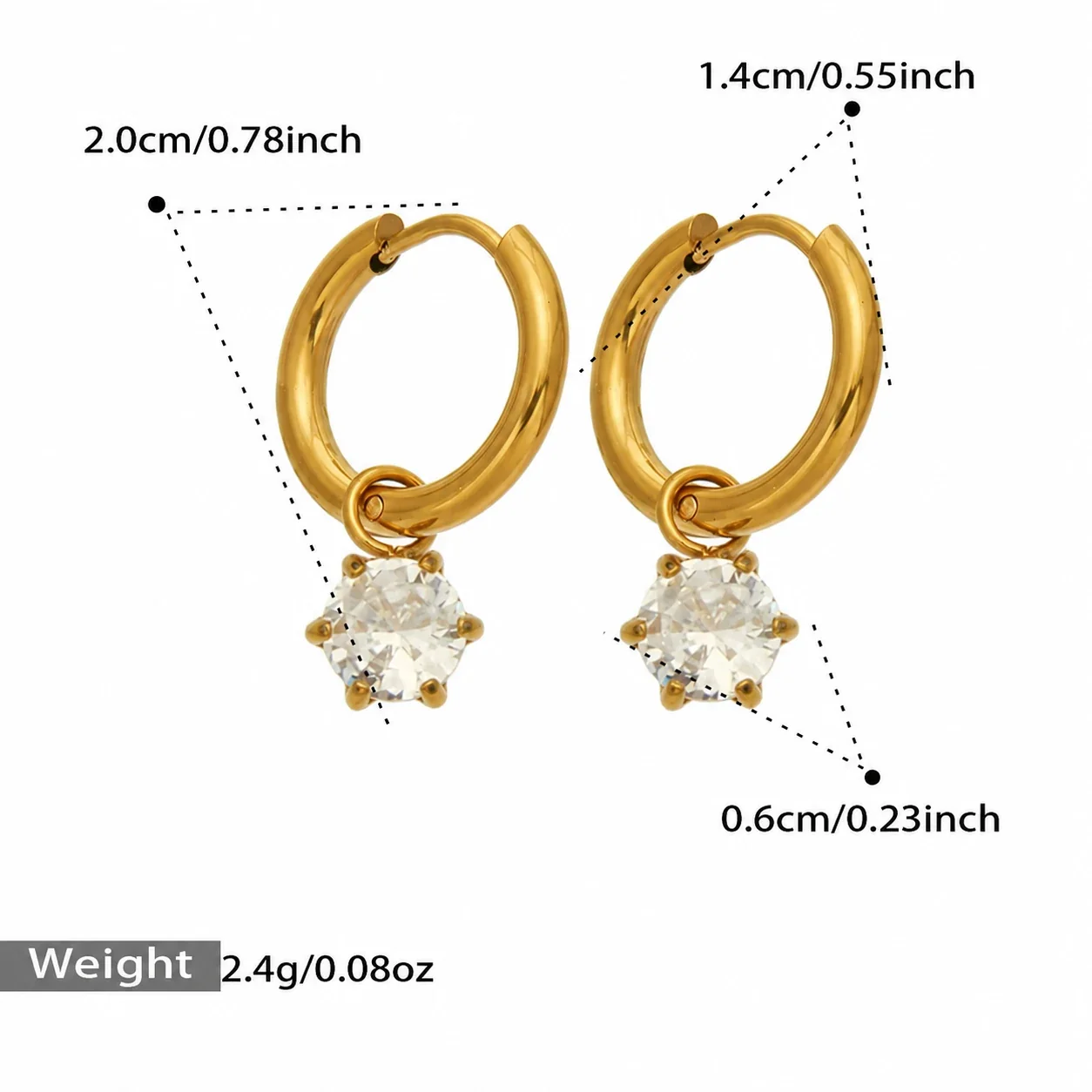 Produktfoto: Creolen mit Zirkonia-Anhänger, Edelstahl 316 mit 18K Gold-PVD