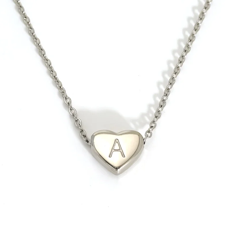 Polished Stainless Steel Heart Initial Cable Necklace