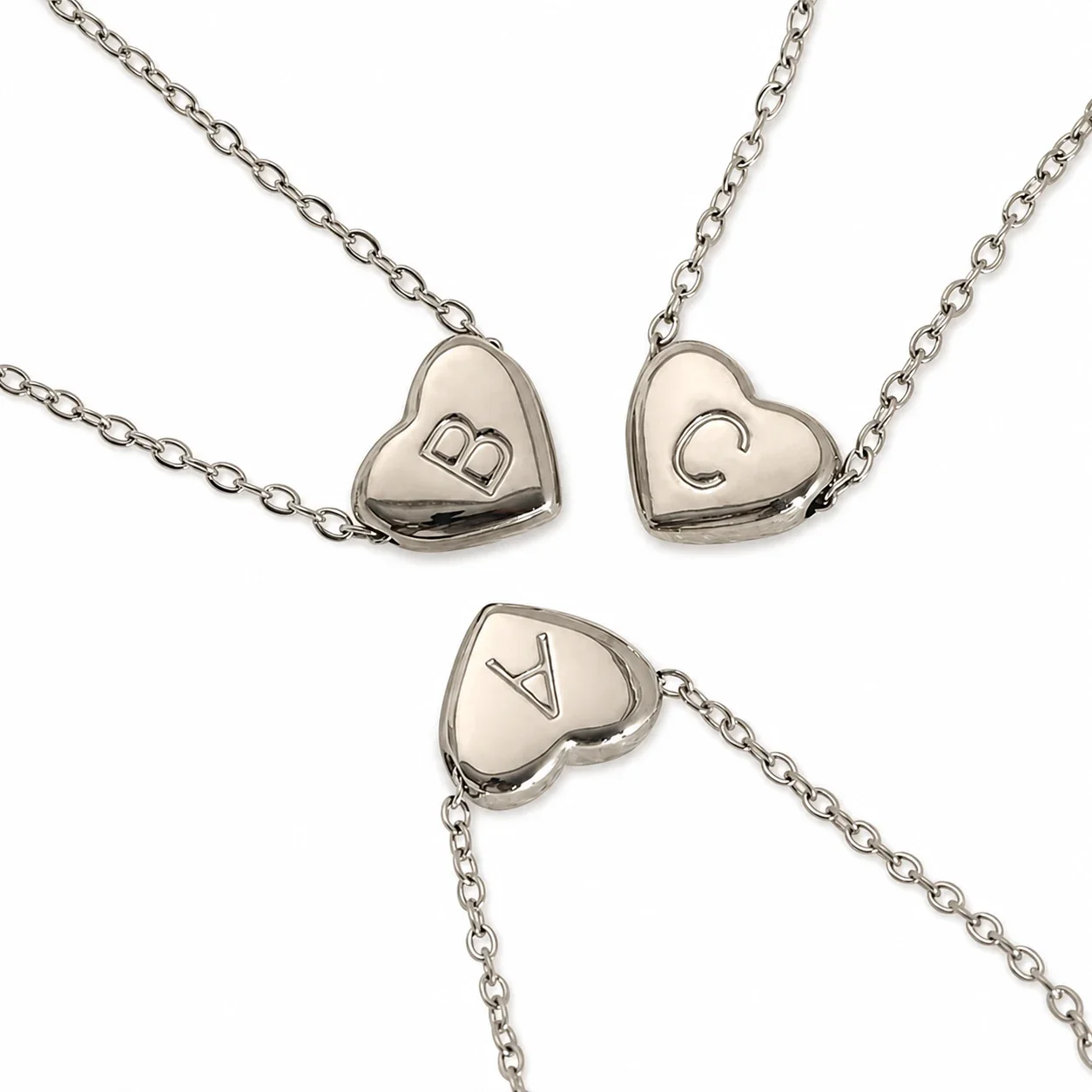 Polished Stainless Steel Heart Initial Cable Necklace