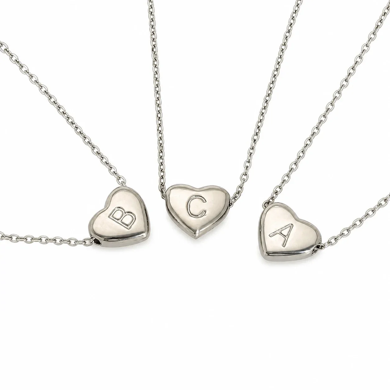 Polished Stainless Steel Heart Initial Cable Necklace