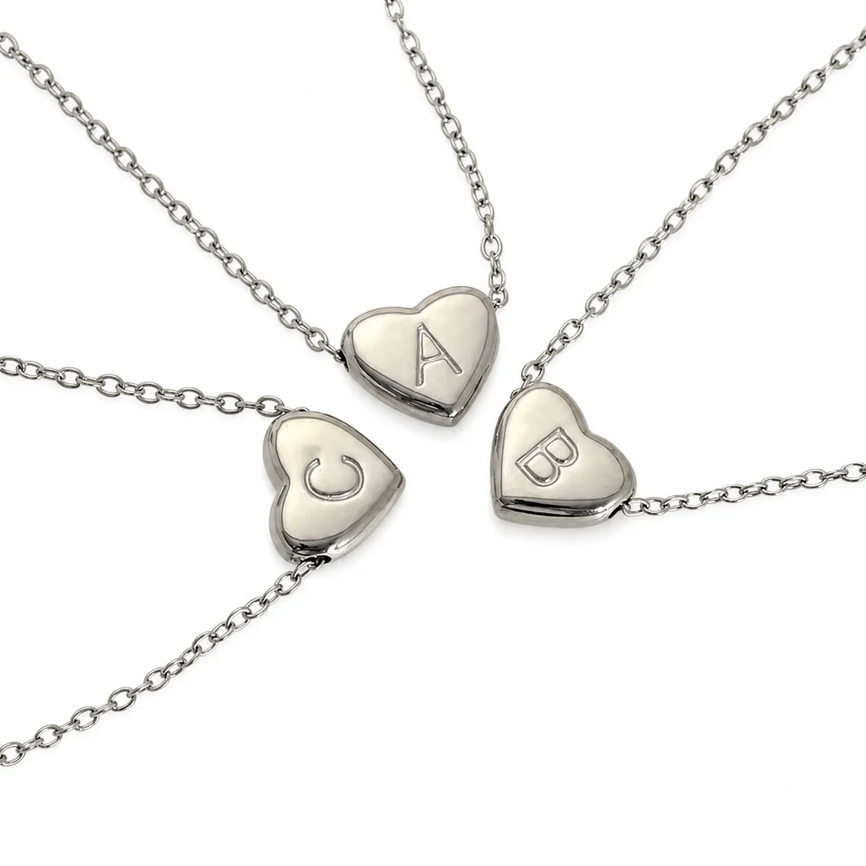 Polished Stainless Steel Heart Initial Cable Necklace