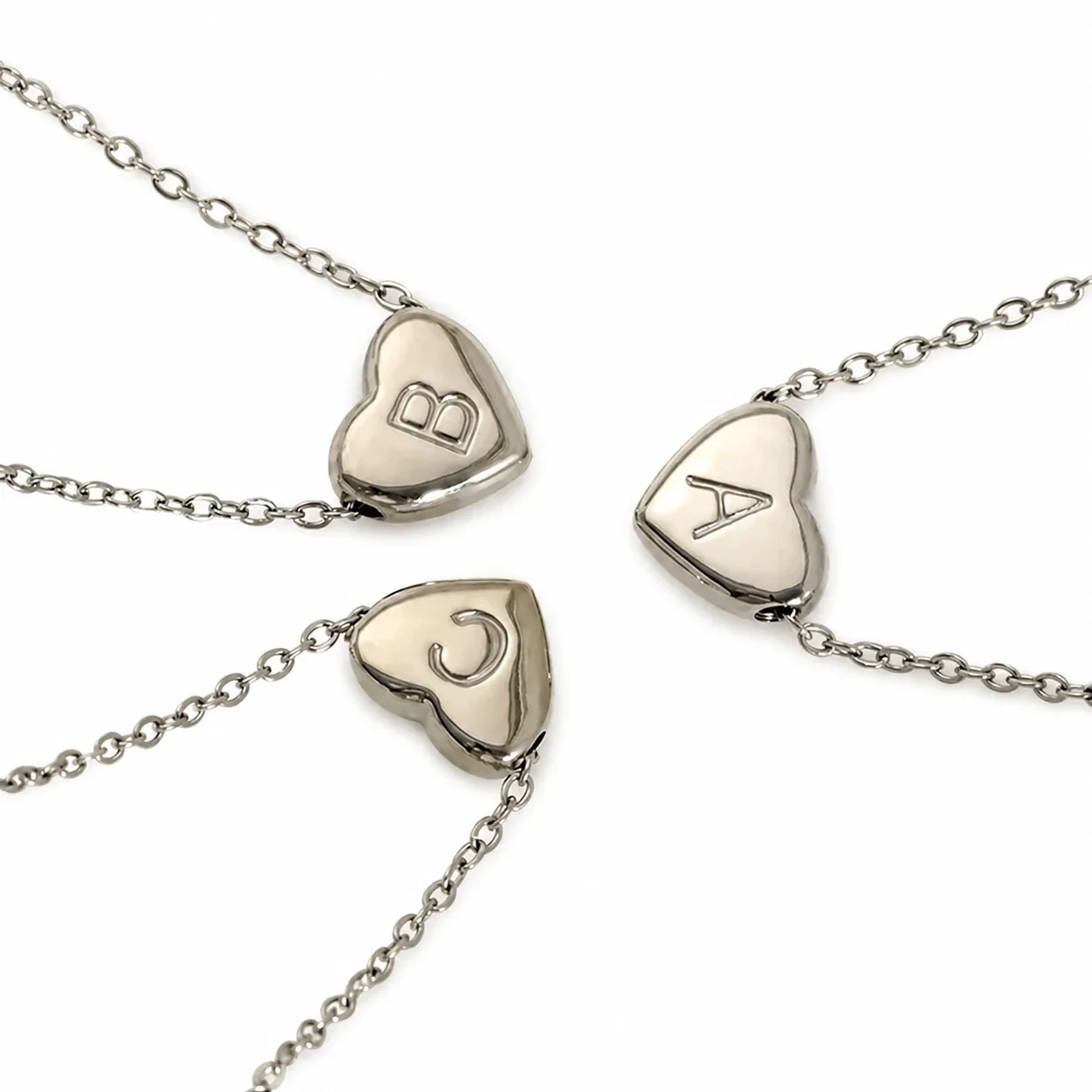 Polished Stainless Steel Heart Initial Cable Necklace