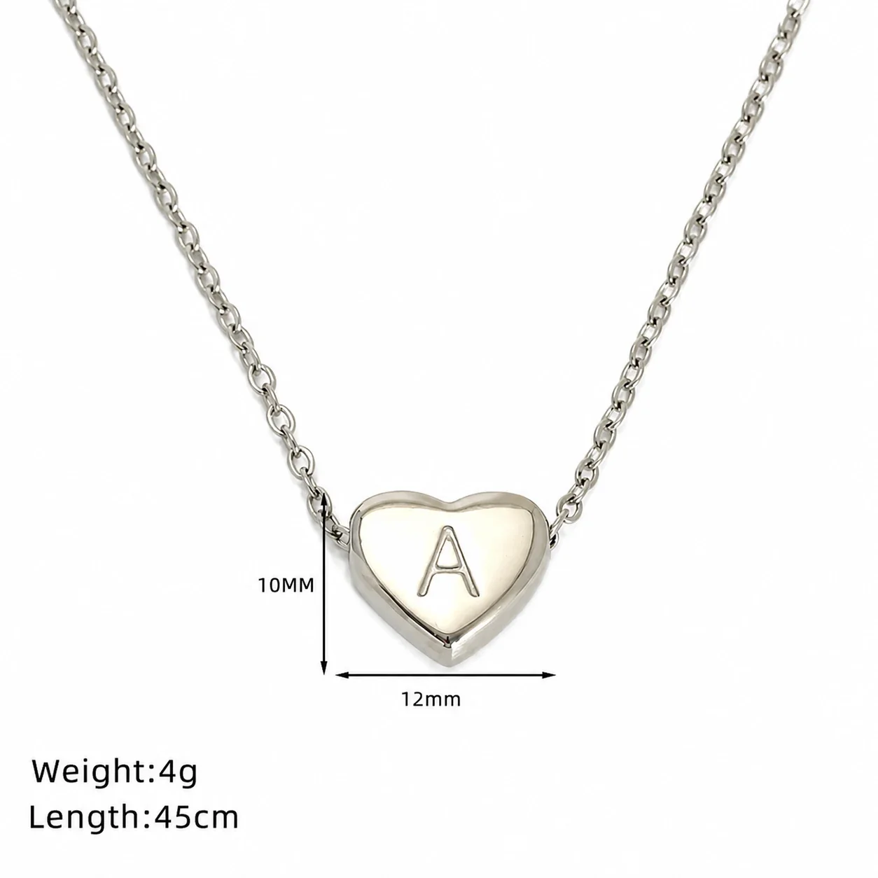 Polished Stainless Steel Heart Initial Cable Necklace - Silver A