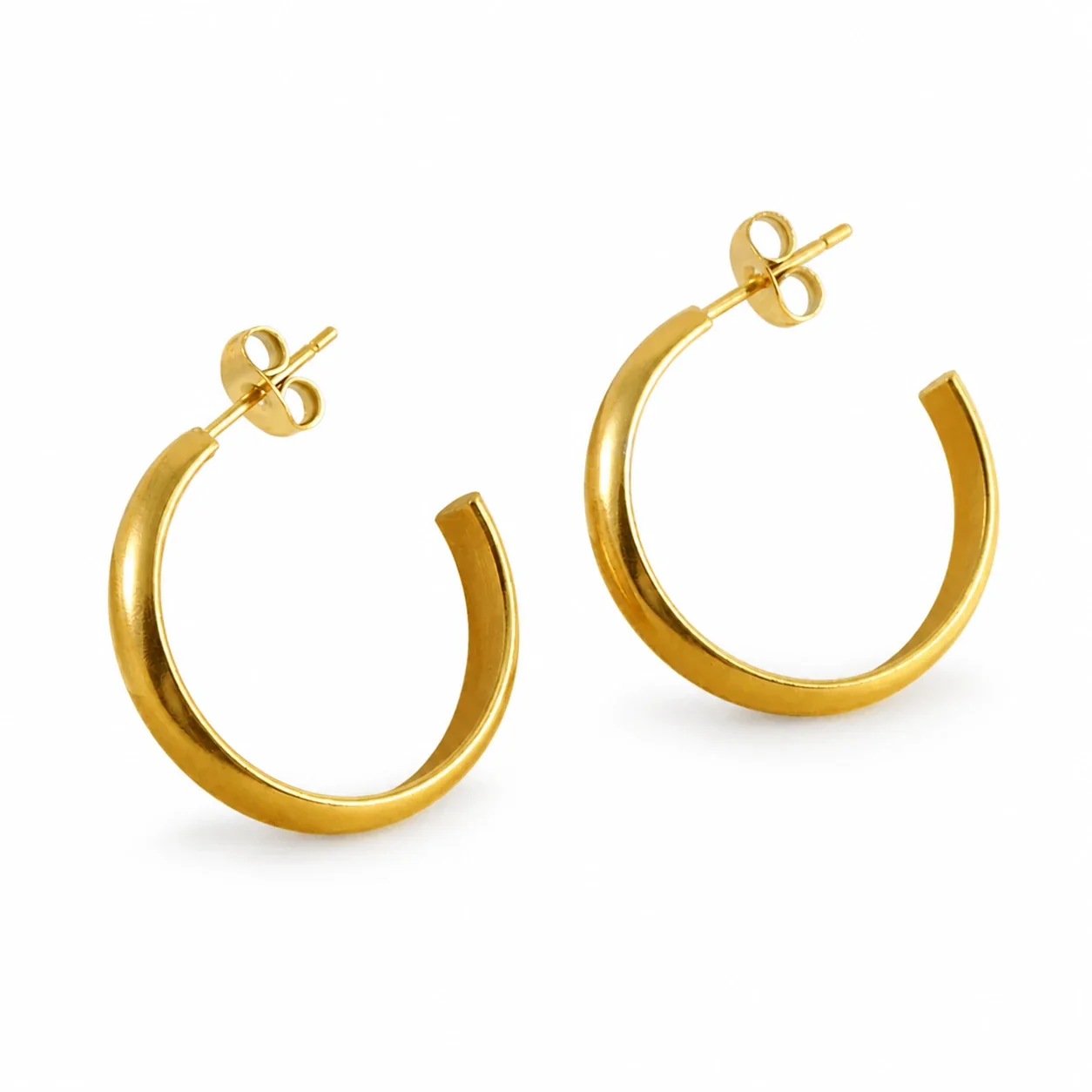 Polished 18K Gold-Plated U-Shaped Dome Hoop Earrings