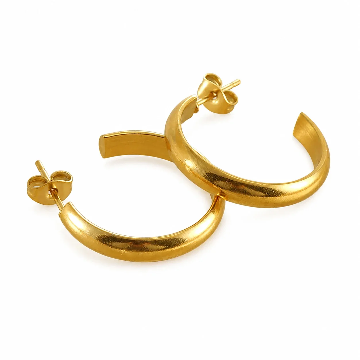Polished 18K Gold-Plated U-Shaped Dome Hoop Earrings