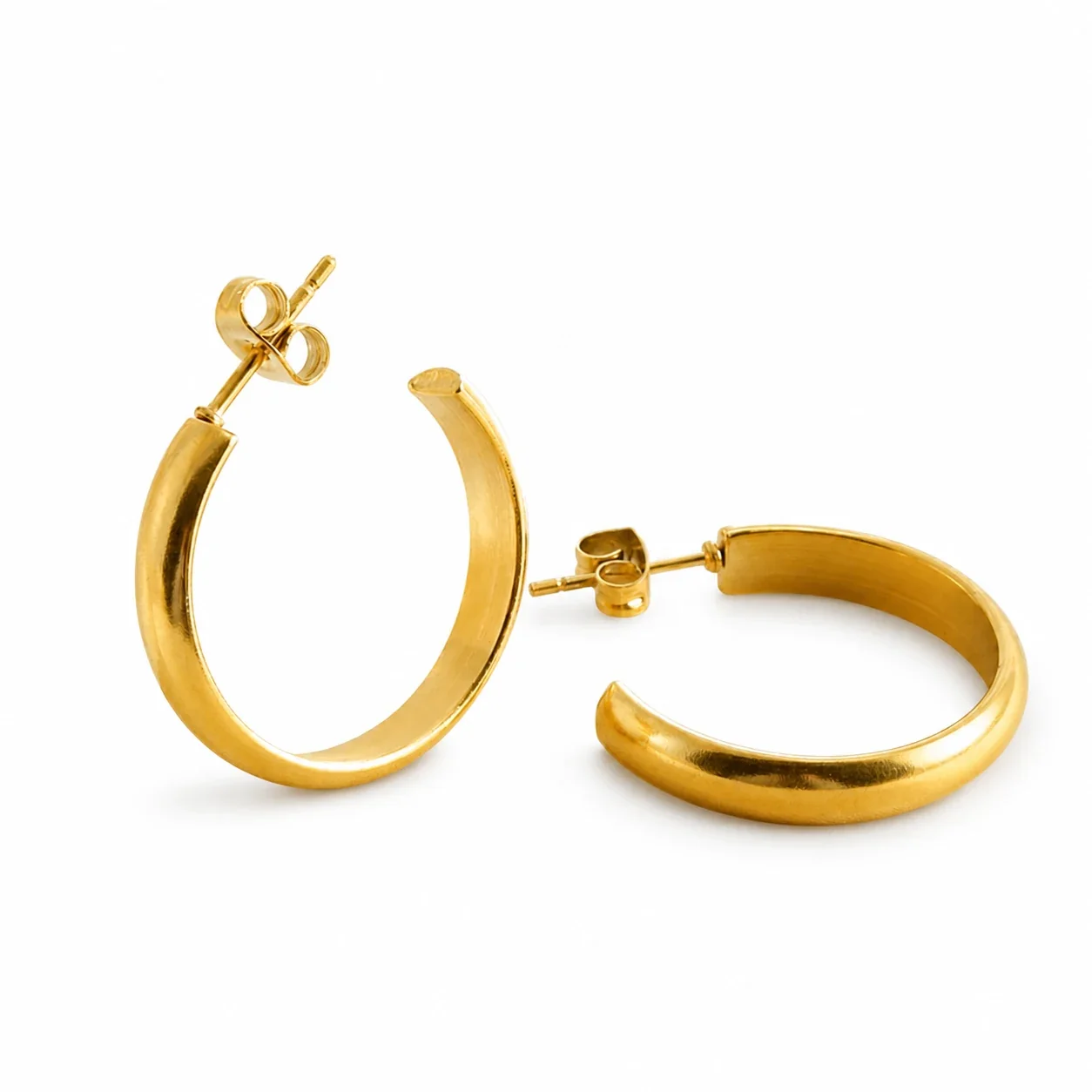 Polished 18K Gold-Plated U-Shaped Dome Hoop Earrings