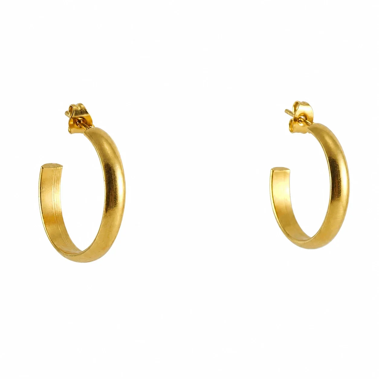 Polished 18K Gold-Plated U-Shaped Dome Hoop Earrings