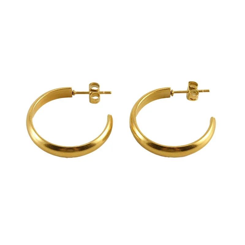 Polished 18K Gold-Plated U-Shaped Dome Hoop Earrings