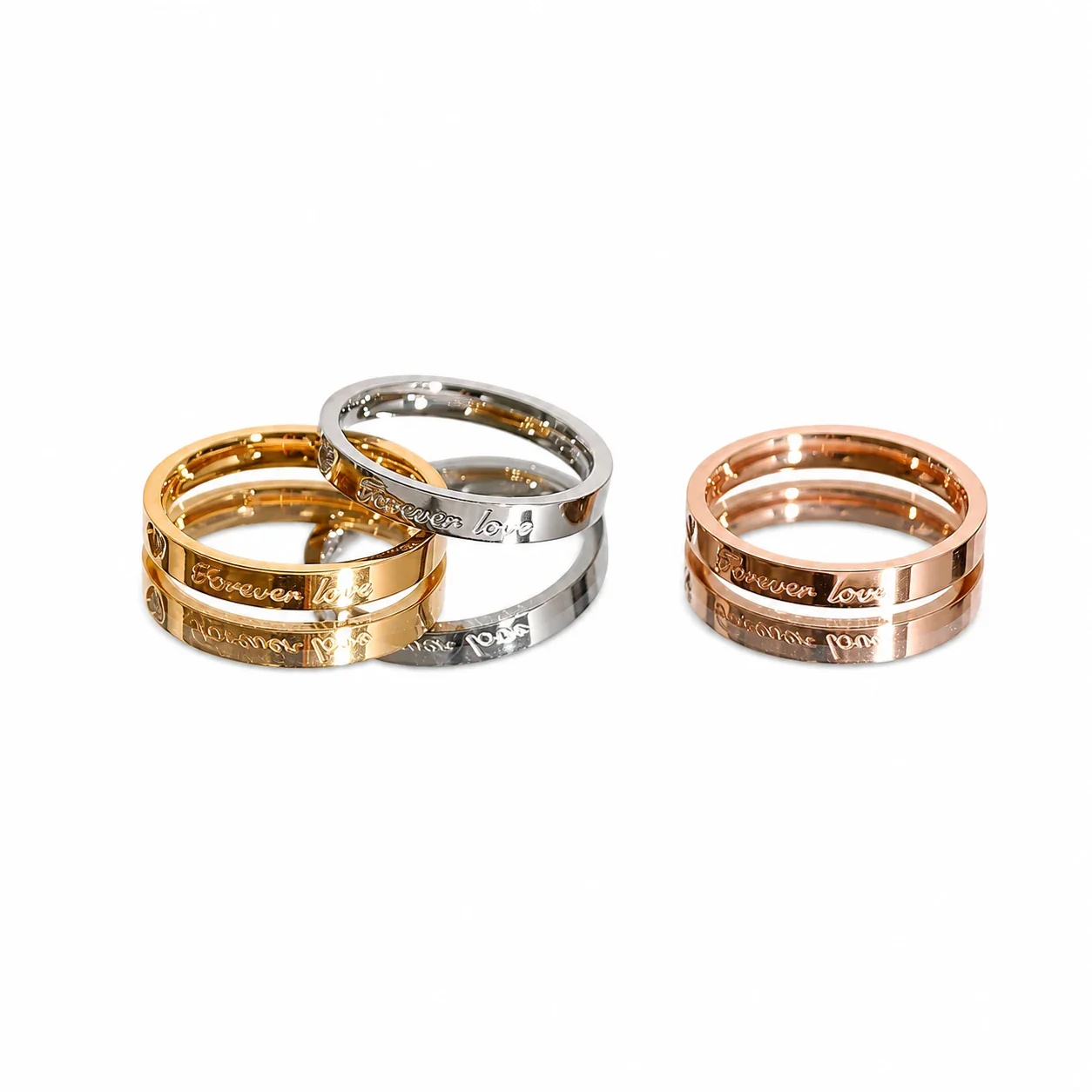 Polished Stainless Steel Heart Crystal Script Band Ring