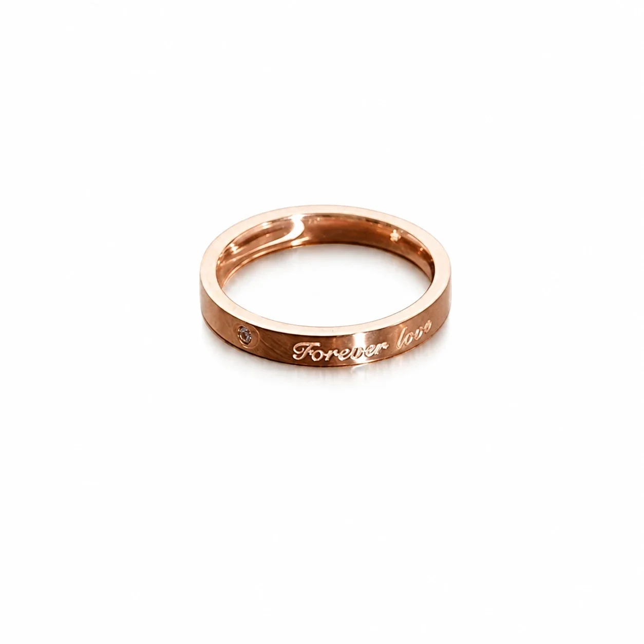 Polished Stainless Steel Heart Crystal Script Band Ring