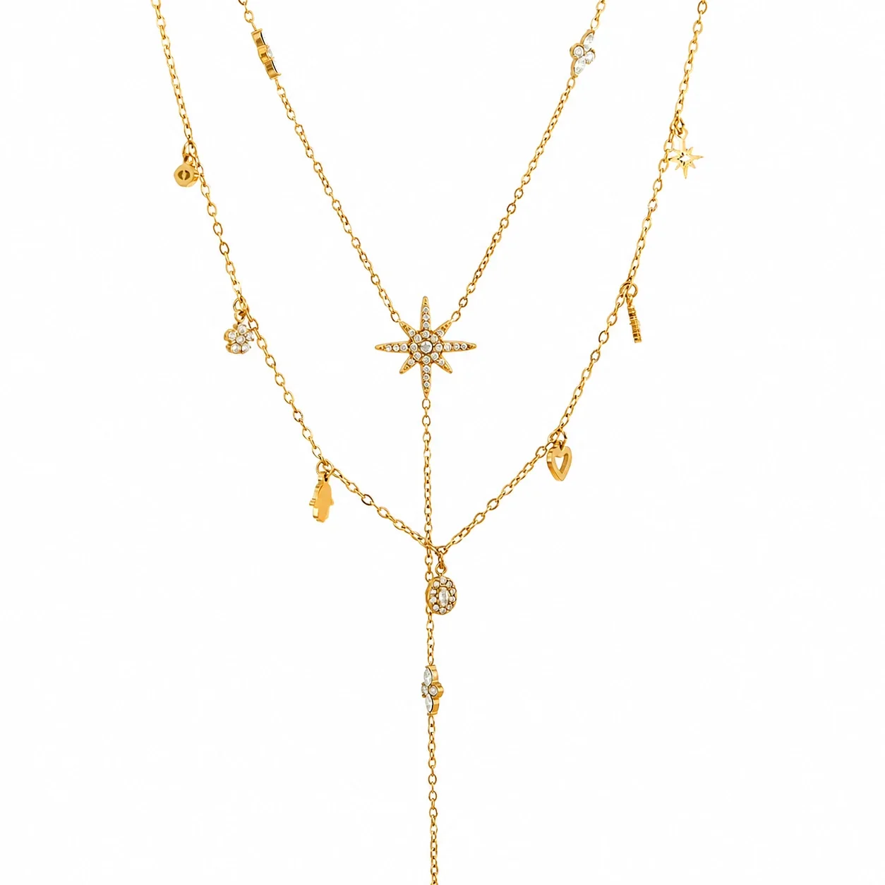 Starburst Gold PVD 316 Stainless Steel Chain Y Pendant Necklace