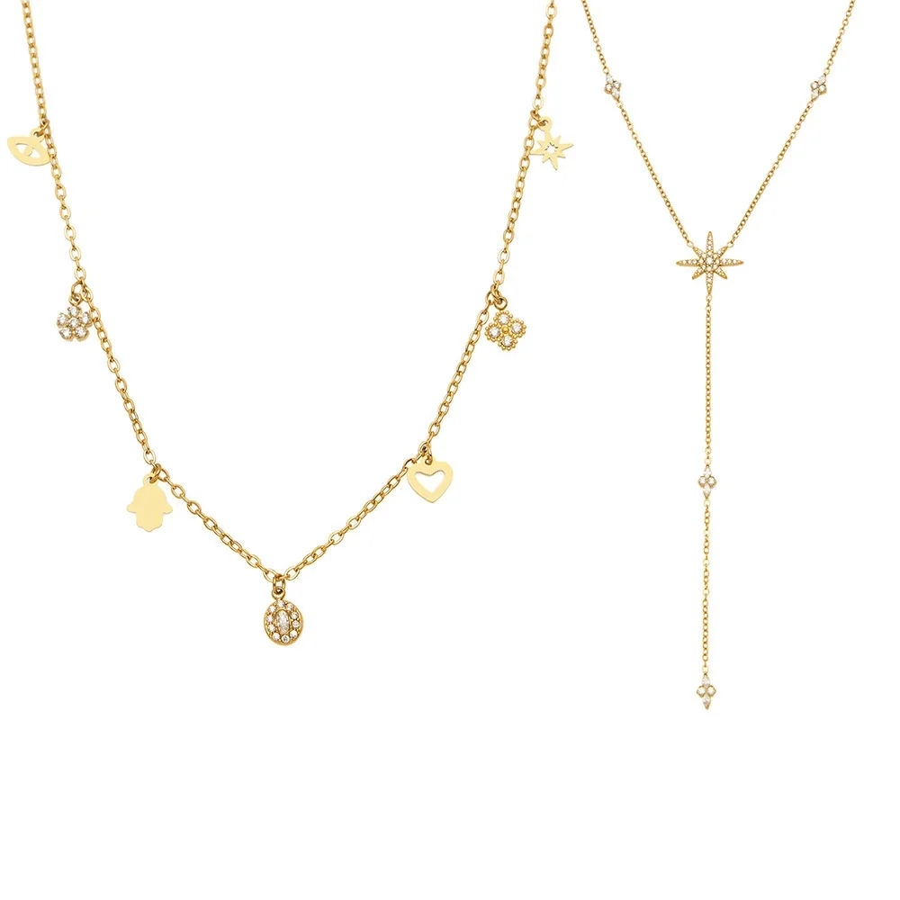 Photo produit : Collier Pendentif Y Étoile en Acier Inoxydable 316 Plaqué Or - PVD