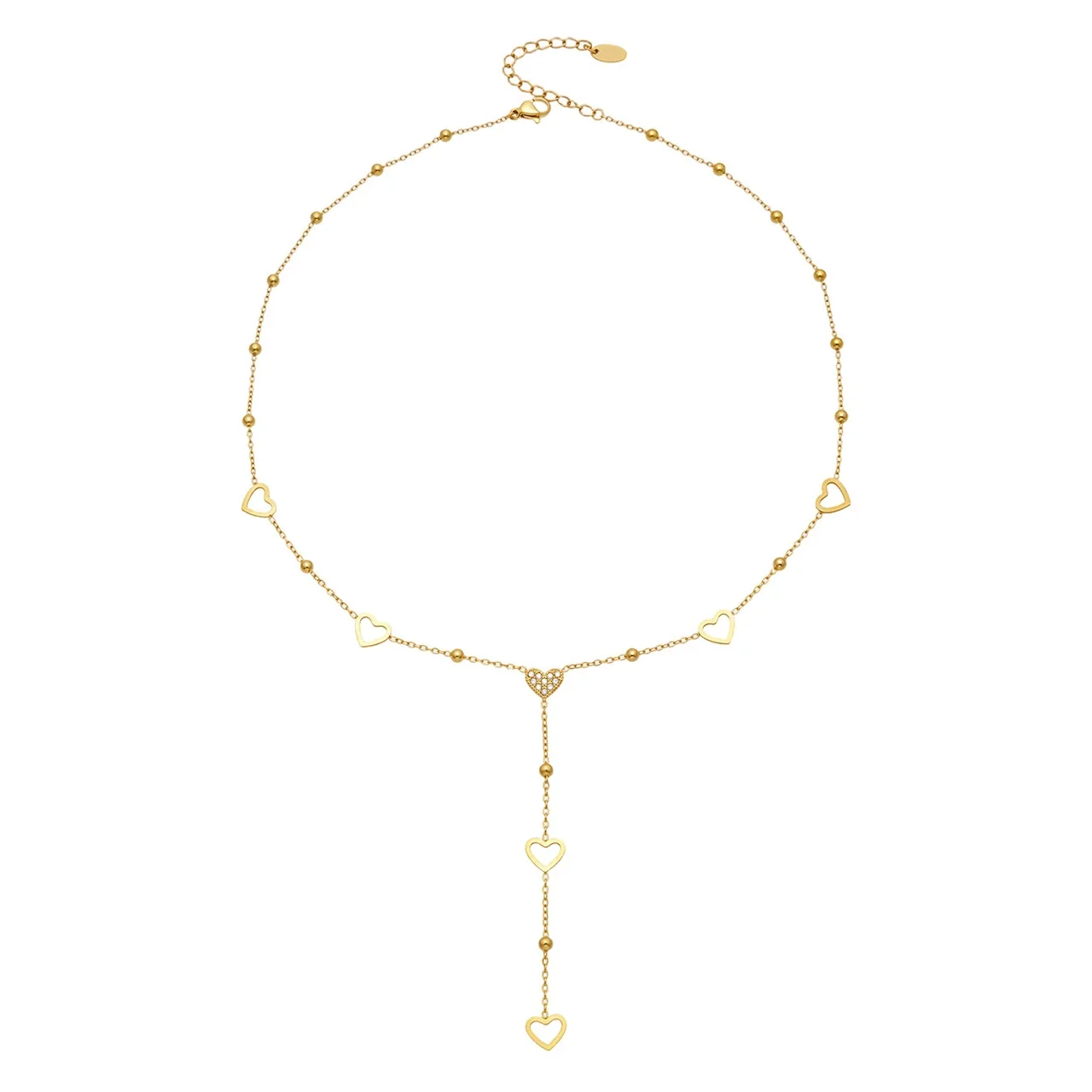 Romantic 18K Gold PVD 316L Stainless Steel Heart Y Necklace