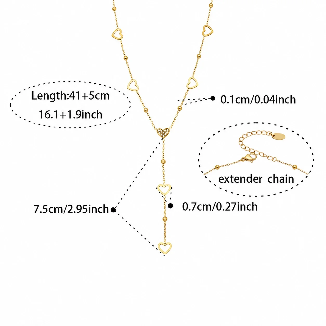 Romantic 18K Gold-Plated 316L Heart Y Necklace - Gold