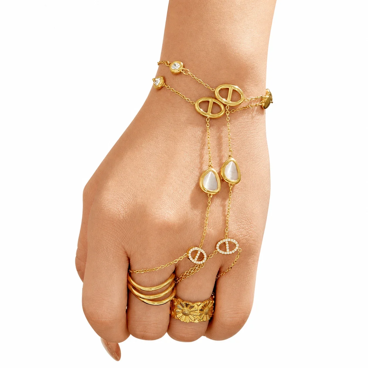 Dainty Gold-Plated 316L Teardrop Hand Chain Bracelet
