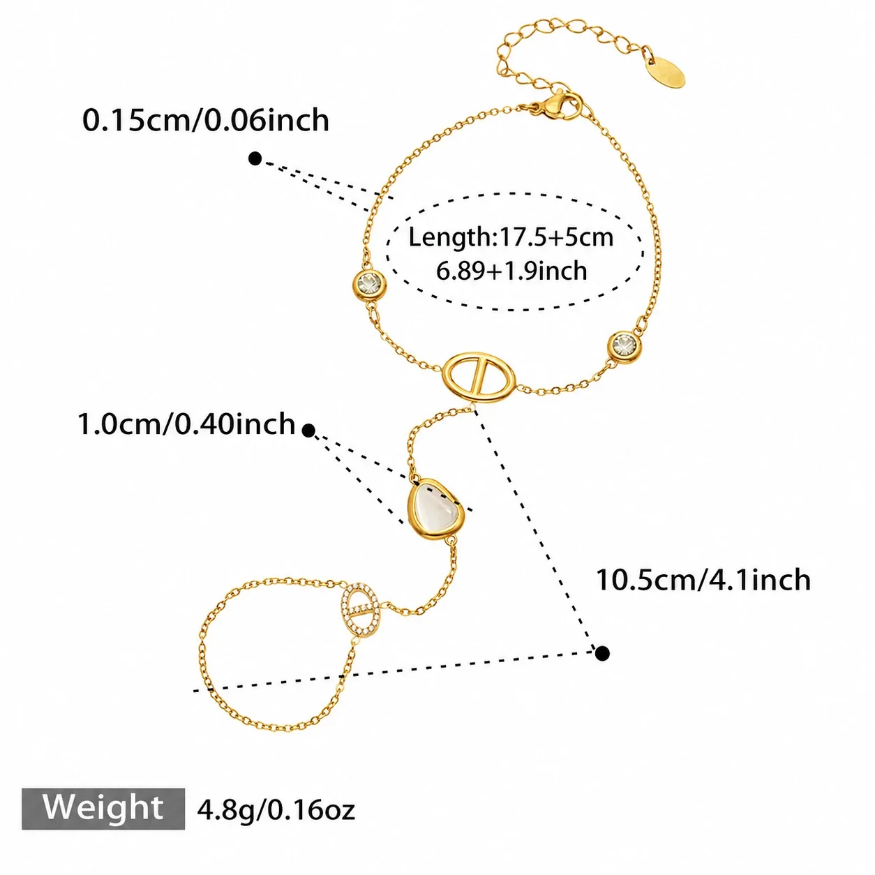 Dainty Gold-Plated 316L Teardrop Hand Chain Bracelet - E019