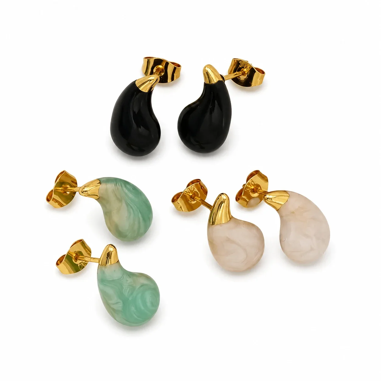 Sculptural Gold PVD Enamel Teardrop Stud Earrings