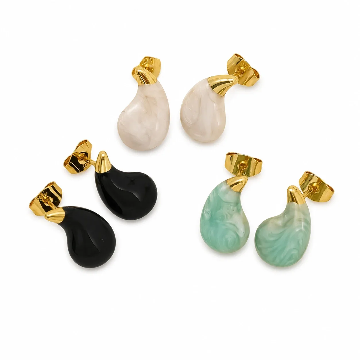 Sculptural Gold PVD Enamel Teardrop Stud Earrings