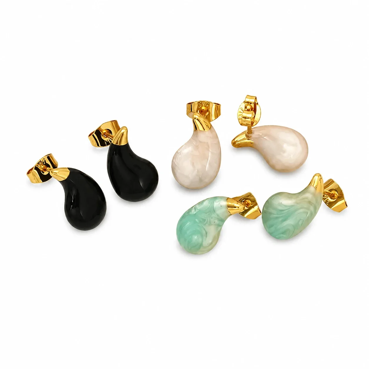 Sculptural Gold PVD Enamel Teardrop Stud Earrings