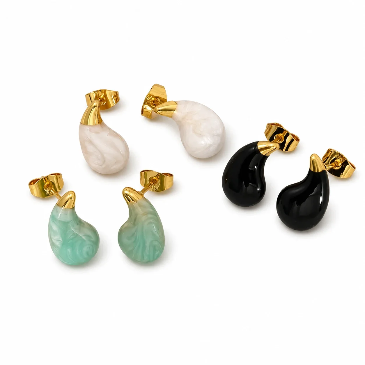 Sculptural Gold PVD Enamel Teardrop Stud Earrings