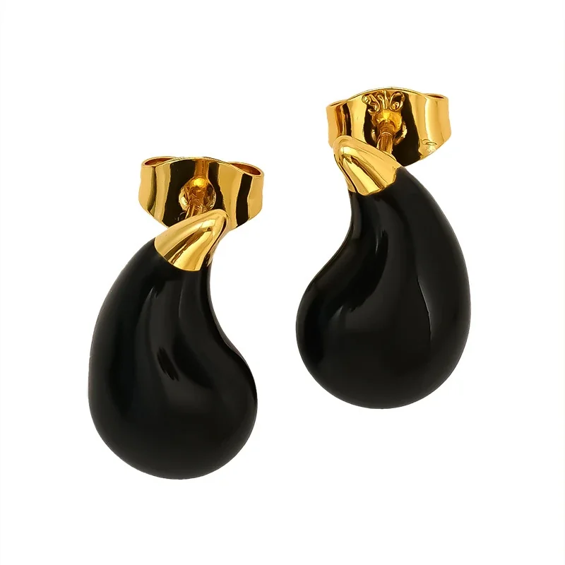 Sculptural Gold PVD Enamel Teardrop Stud Earrings