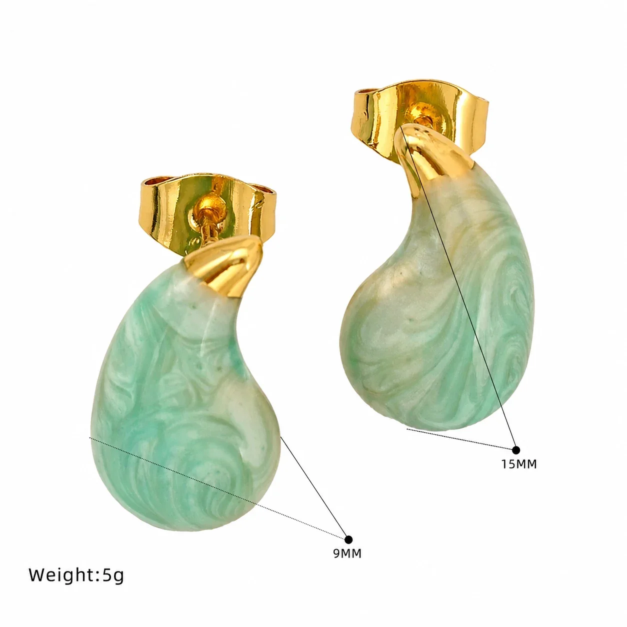 Sculptural Gold PVD Enamel Teardrop Stud Earrings - Blue