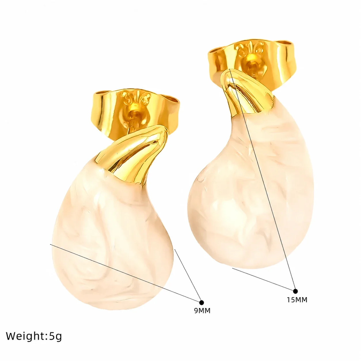 Sculptural Gold PVD Enamel Teardrop Stud Earrings - White