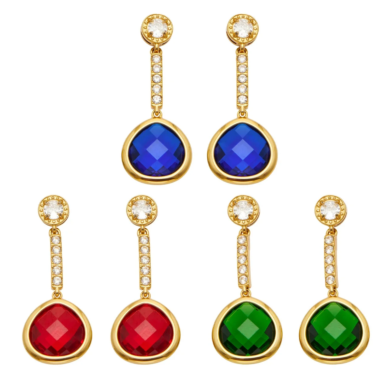 Faceted Teardrop 18K Gold PVD Stainless Steel Drop Earrings