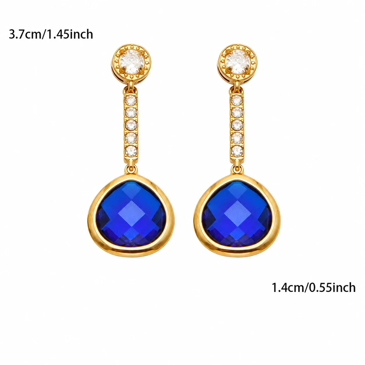 Faceted Teardrop 18K Gold-Plated Drop Earrings - Blue Glass Gold