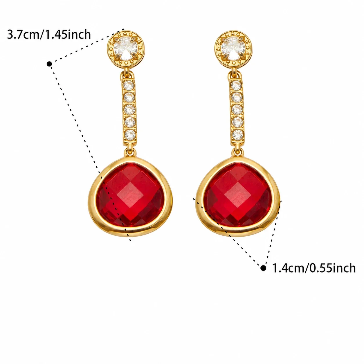 Faceted Teardrop 18K Gold-Plated Drop Earrings - Red Glass Gold
