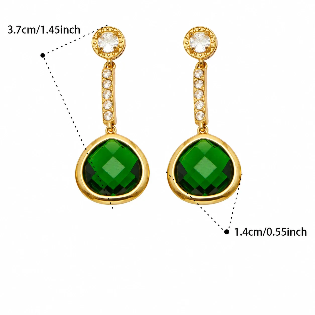 Faceted Teardrop 18K Gold-Plated Drop Earrings - Green Glass Gold