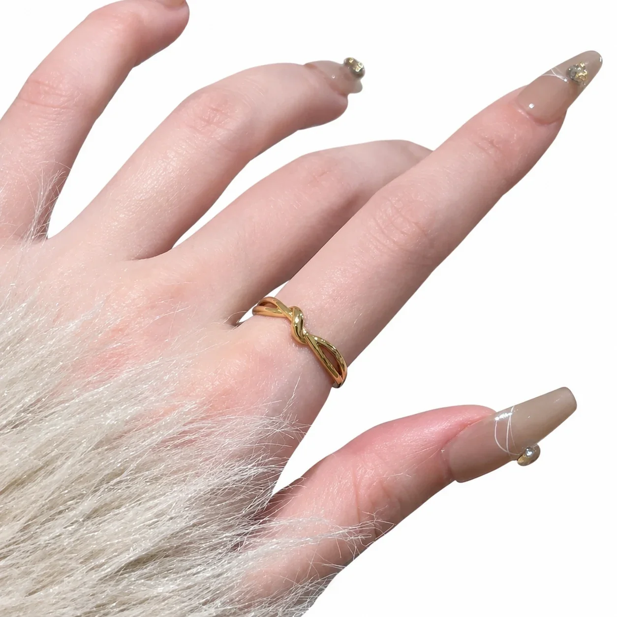 Refined Gold-Plated Stainless Steel Knot Split-Shank Ring