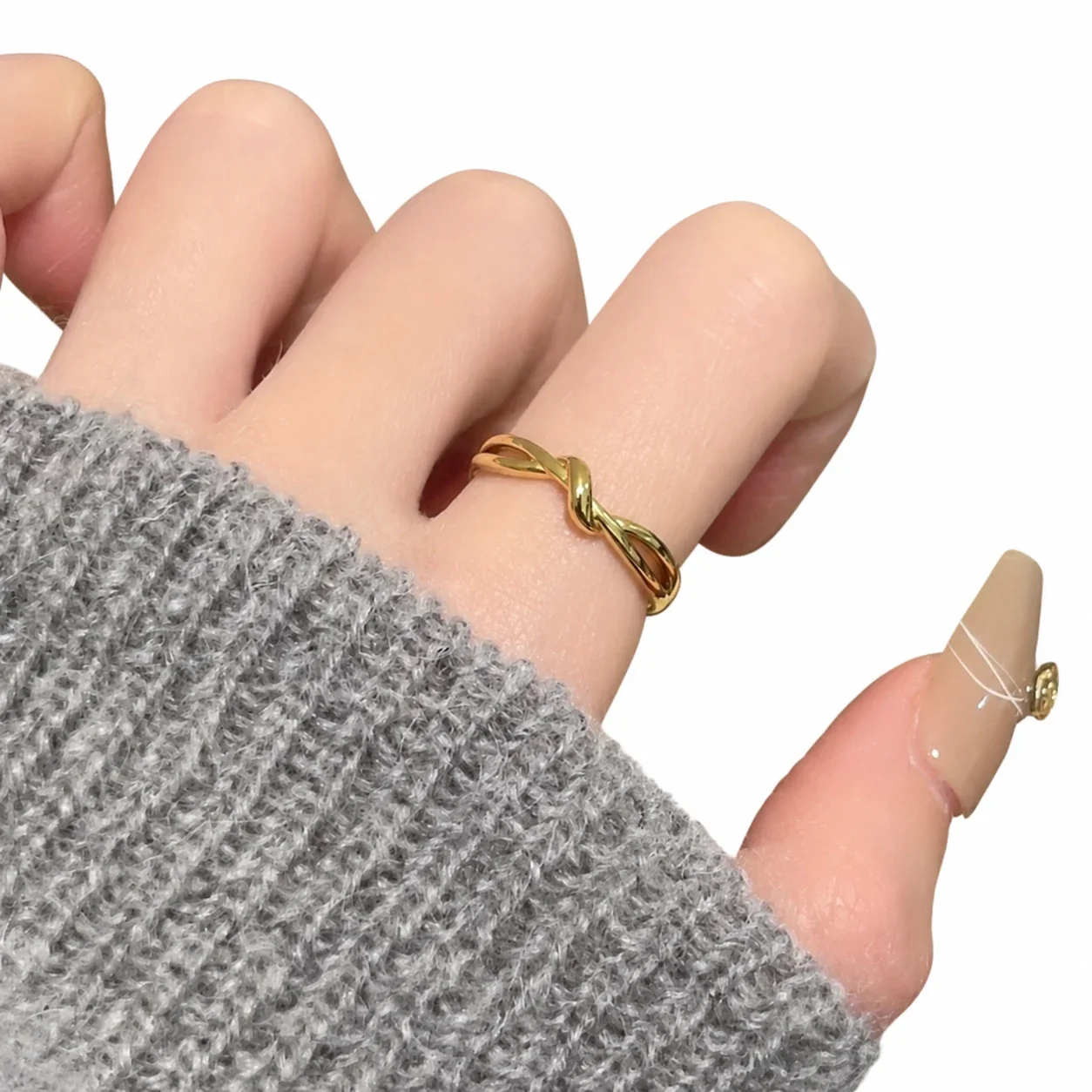 Refined Gold-Plated Stainless Steel Knot Split-Shank Ring
