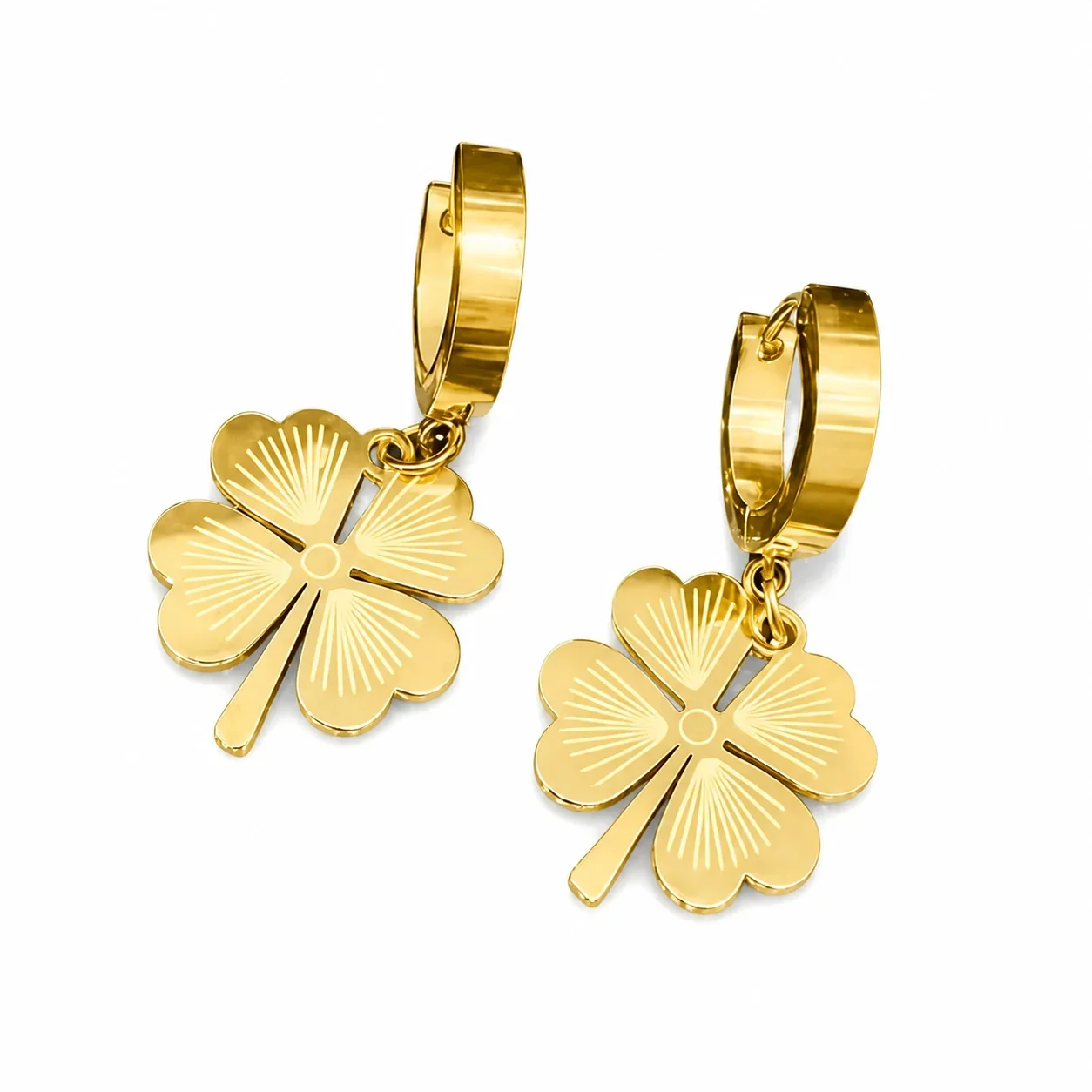 Clover Huggie Drop Earrings 316 Stainless Steel Gold PVD