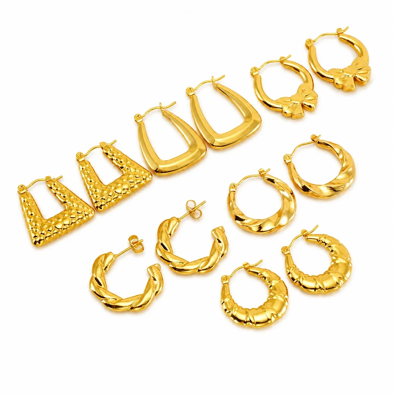 Bold Gold-Plated Twisted Bow Croissant Hoop Earrings
