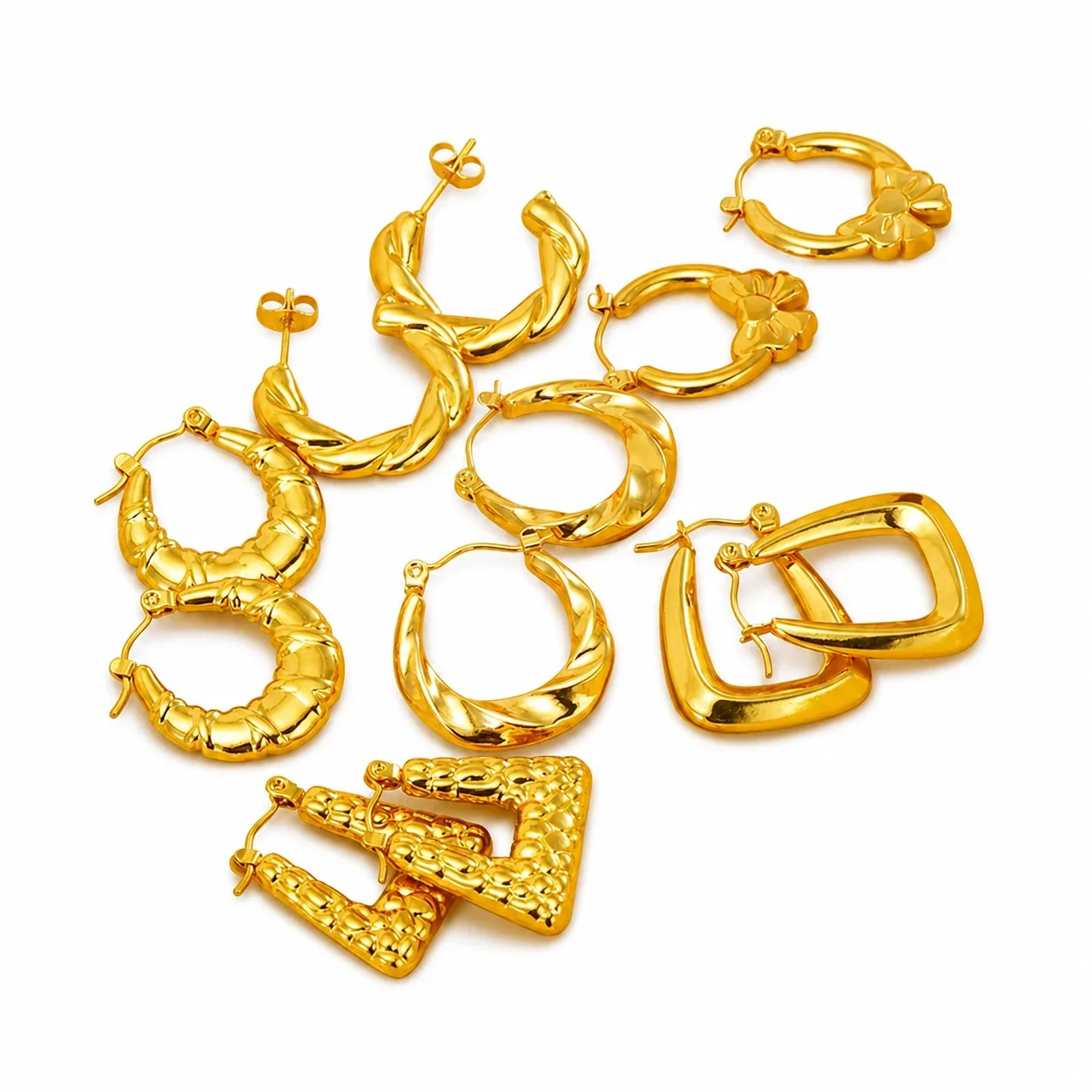 Bold Gold-Plated Twisted Bow Croissant Hoop Earrings