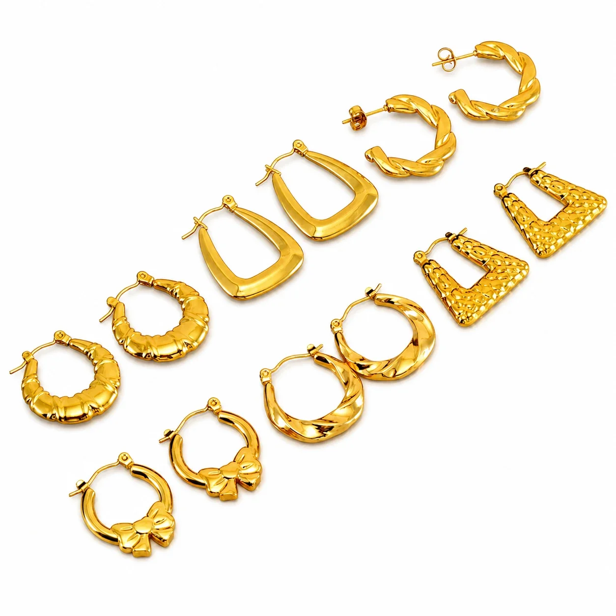 Bold Gold-Plated Twisted Bow Croissant Hoop Earrings