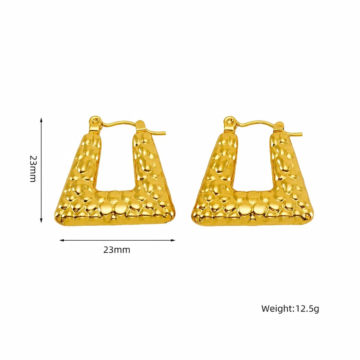 Bold Gold-Plated Twisted Bow Croissant Hoop Earrings - Gold Hammered Triangle Hoop