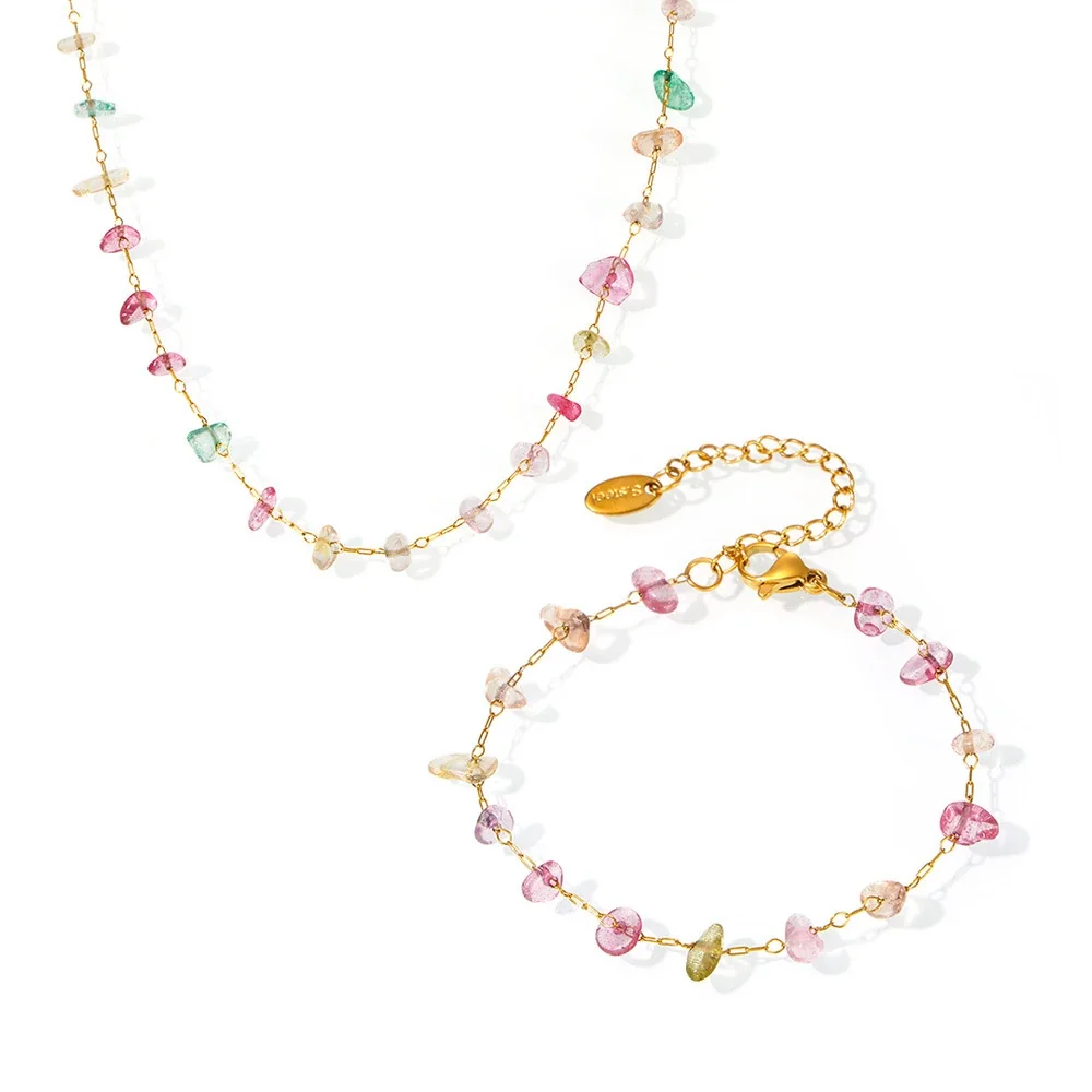 Playful Gold-Plated Stainless Steel Crystal Chip Jewelry Set