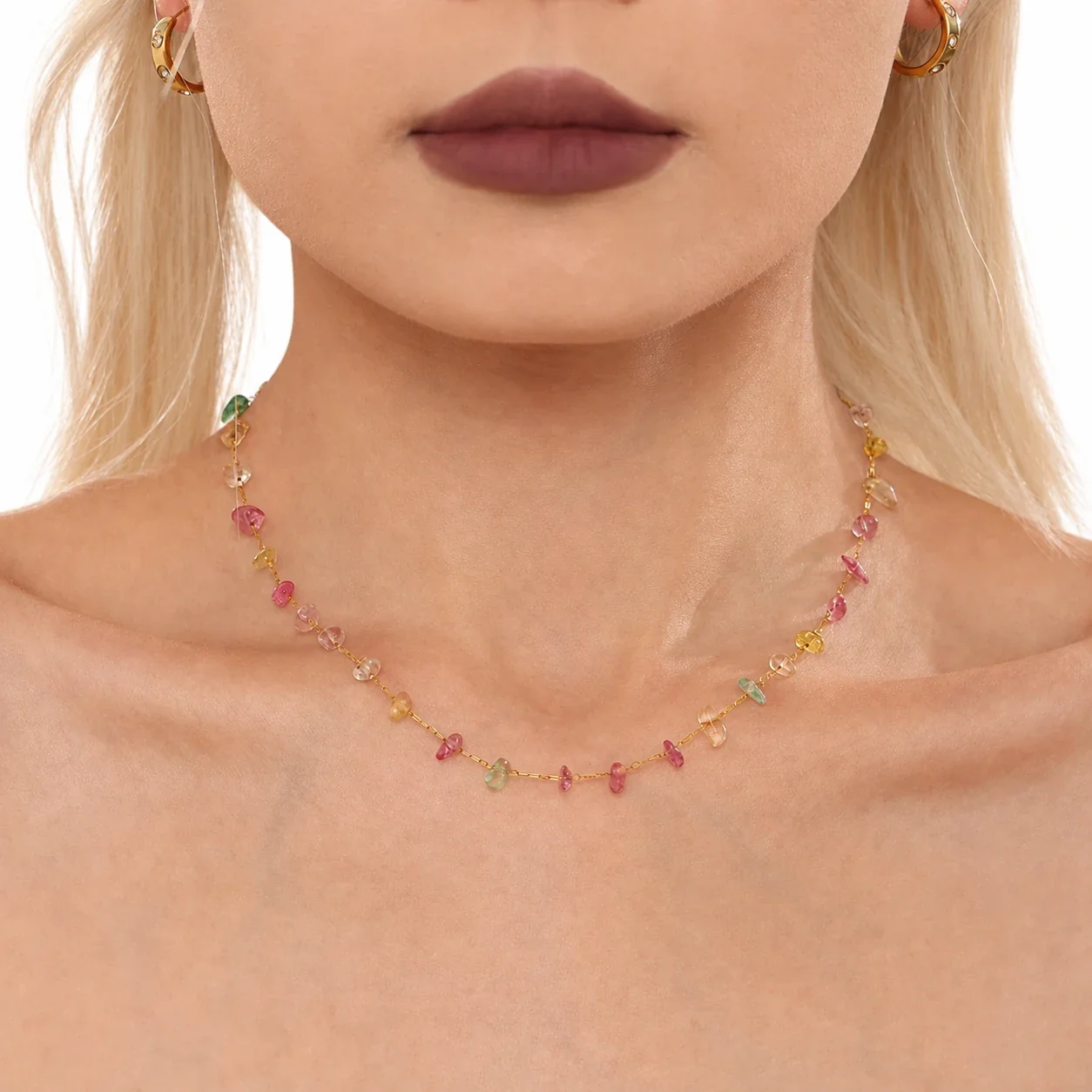 Playful Gold-Plated Stainless Steel Crystal Chip Jewelry Set