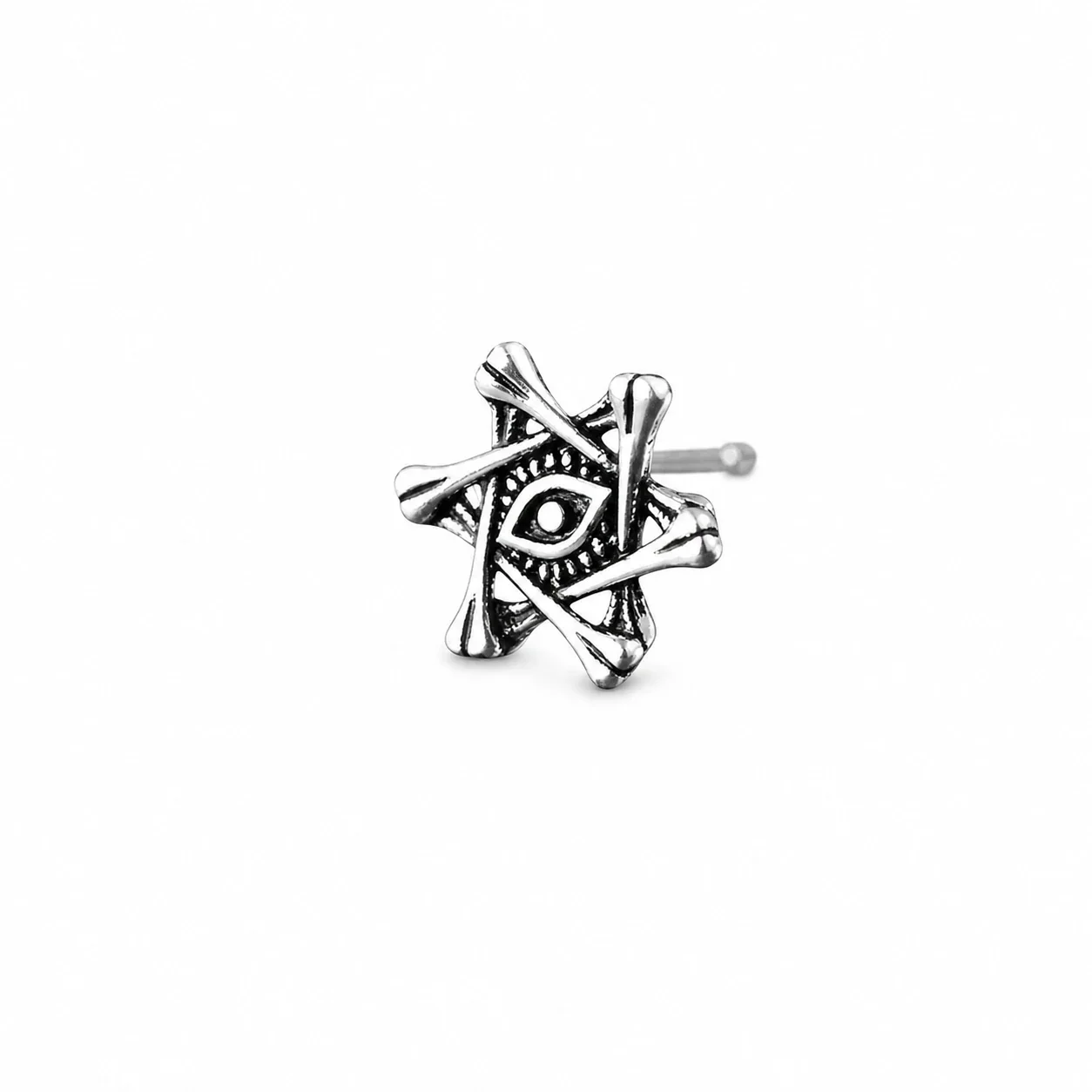 Edgy Stainless Steel Graphic Stud & Hoop Earrings Set - Black Silver Single B