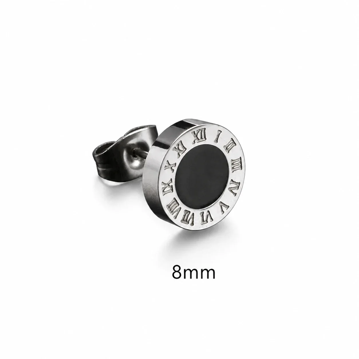 Edgy Stainless Steel Graphic Stud & Hoop Earrings Set - Black Silver Single C