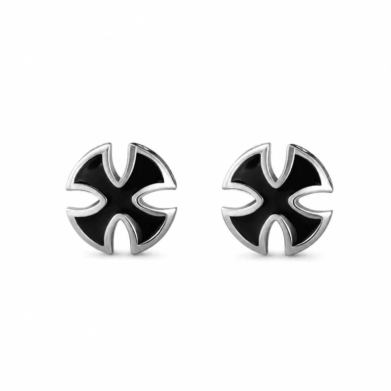 Edgy Stainless Steel Graphic Stud & Hoop Earrings Set - Black Silver Single H