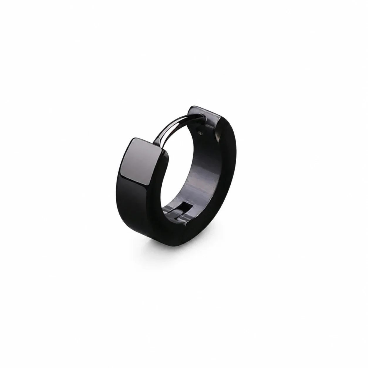 Edgy Stainless Steel Graphic Stud & Hoop Earrings Set - Black Silver Single J